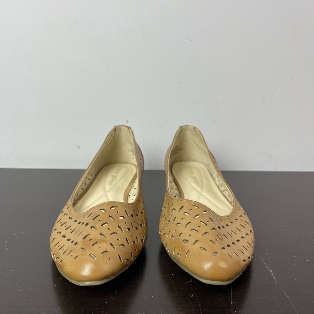 Andrew Geller Tan Perforated Ballet Flats - Picture 2 of 6